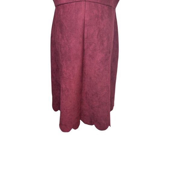 Pappagallo Size 12 Burgundy Suede-Style Scalloped Hem Dress - Picture 16 of 16